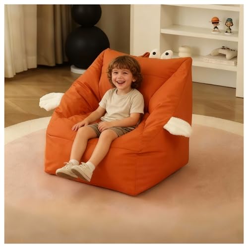 LHOHSRV Sofá Infantil de Polipiel Antirrayas para Niños – Puff Beanbag con Relleno de Partículas EPP, Asiento Cómodo para Dormitorio y Sala de Juegos (Orange,50x40x40cm)