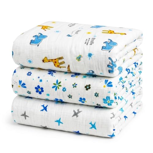 Image of HANUSH Muslin Baby Bath Towel (Pack of 3)|100% Organic Muslin Cotton| Newborn Swaddle Wrap (75 * 75 cm)| Highly Absorbent Ultra Soft Breathable Lightweight Towels for Infants, Toddlers, Boys & Girls