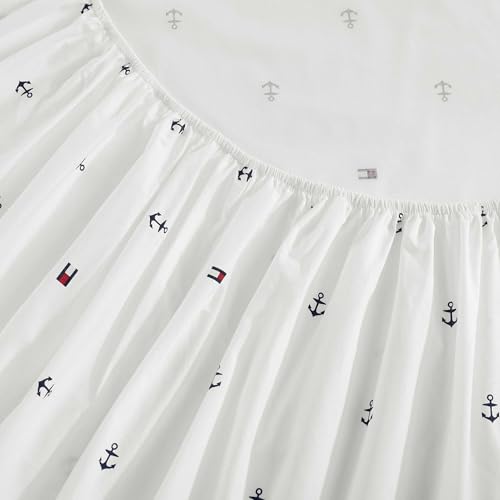 Image of Tommy Hilfiger - King Size Sheet Set, Soft Cotton Percale Bedding with Crisp Cooling Comfort, Deep Pocket Fitted Sheet with Matching Pillowcases, Americana Decor (Nautical Anchor Dark Blue)