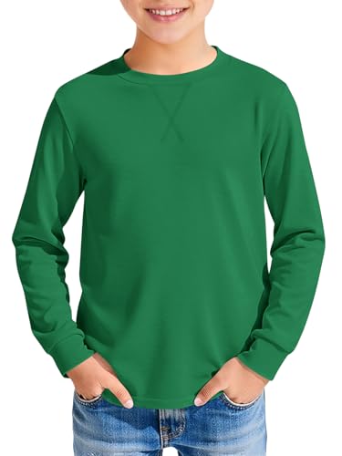 Haloumoning Kids Boys T Shirts Casual Long Sleeve Crewneck Loose Fit Fall Basic Tees 5-14 Years