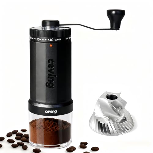 Image of CEVING World's First 60g Large Capacity Manual Coffee Grinder, Black | 40 External Settings, Portable Hand Coffee Bean Mill with Stainless Steel Conical Burr for Travel, Camping, Pour Over & Gift