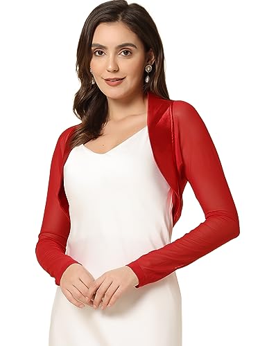Image of Allegra K Women's Satin Shrug Wedding Open Front Mesh Evening Formal Bolero