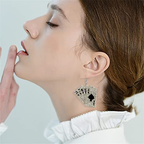 Unique Funny Hypoallergenic Alloy Sparkly Crystal Poker hearts and spades A Ace Playing Cards Dangle Drop Stud Earrings For Women Gambling Casino Jewelry Gift4