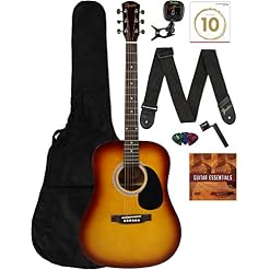 Fender Squier Guitare acoustique Dreadnought – Ensemble d’apprentissage Sunburst avec sac de transport, accordeur… - Les Beatles, Paul McCartney, John Lennon, RIngo Starr, George Harrison