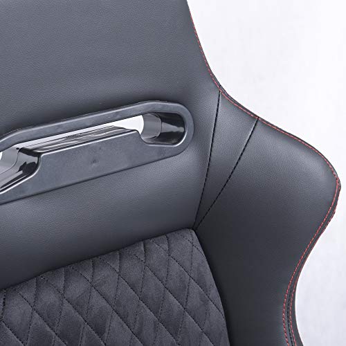 Racing Seats, Pair Of Pvc With Suade Material Racing Bucket Seats With Dual Sliders, Black With Red Stitching #TOP2