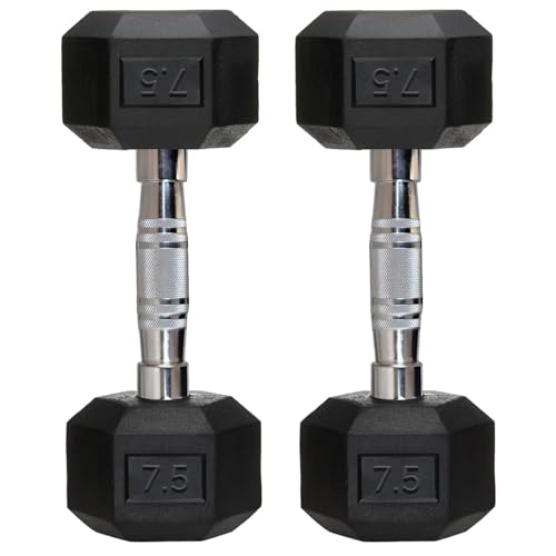 FITRXX Rubber Coated Hexa Dumbbell Set (7.5 kg Pair) | Professional Exercise Dumbbells for Men & Women | Home Gym Equipment for Full Body, Upper & Low
