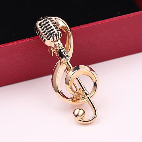 Image of Microphone Music Brooch Cute Music Notes Brooch Pins Microphone Shape Fashion Brooch Simple Accessories for Women Girl Party Concert