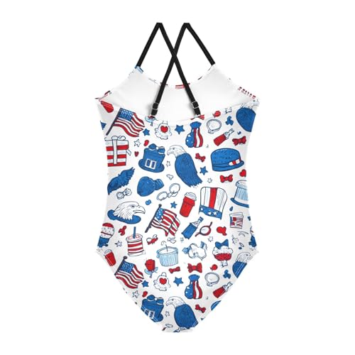 Eagle Bow Flag Girls One Piece Swimsuits Summer Quick Dry Beach Bathing Suit2