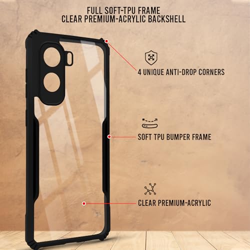Image of Jkobi Hybrid Back Cover Case for Vivo T5 Pro 5G (Shockproof with Polycarbonate Clear Panel | Professional Black)