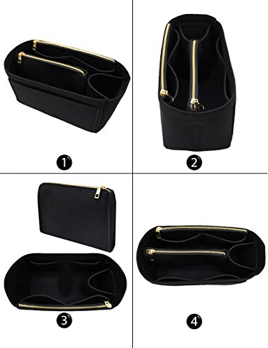 Image of Felt Purse Bag Organizer Insert with zipper Bag Tote Shaper Fit Speedy Neverfull 8023 Black L2
