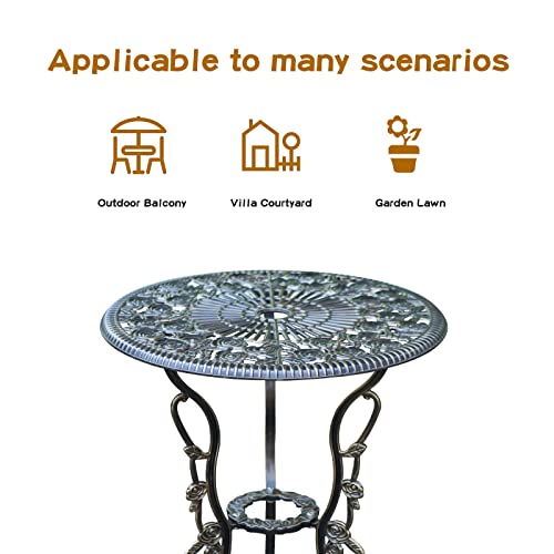 YKSY&YKSY Patio Bistro Set.Rust-Resistant Cast Aluminum Bistro Table Set with Umbrella Hole for Backyard (Rose Copper)