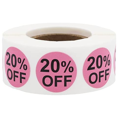 Pink 20 Percent Off Labels 19.1 mm 0.75 Inch Round 500 Count Cover