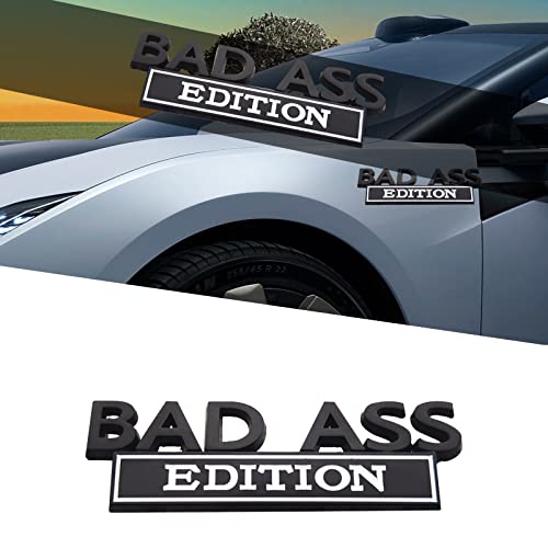 Image of 3D Metal Emblem Decal,Bad Ass Edition Emblem,Car Decoration Decal,Car Badge for Bumper,Universal Car Emblem Logo,Car Side Fender Rear Trunk Emblem(Black+White,1PC)