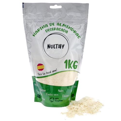 NULTHY - Harina de Almendras 1kg Desgrasada, Sin Gluten, Keto, Harina de Almendra para Repostería y Cocina, Alto en Proteínas y Fibra, Perfecta para Dietas Low Carb, Veganas, Harina Almendra