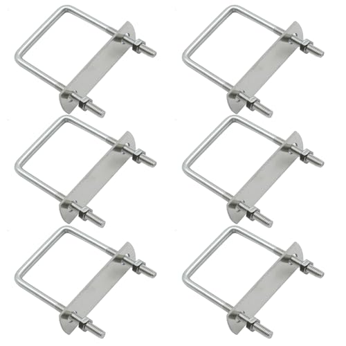 Image of VIKKSAER 6 Pcs Square U-Bolts, 2 inch /50mm Inner Width 304 Stainless Steel U Bolts, Square U Shaped Bolts with Frame Plates for Trailer Ski Boat Sailboat