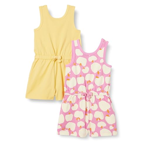 Amazon Essentials Toddler Girls Sleeveless Knit Romper Pack of 2 Warm Yellow/Apples 4T