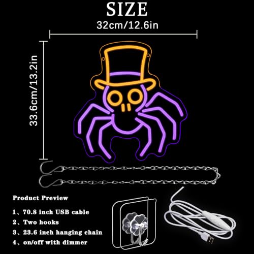 Image of Spider Halloween Neon Sign for Wall Decor Spider In Hat Neon Light Horror Led Sign Animal Neon Light Signs for Bedroom Halloween Decoration