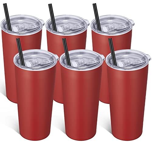 Image of VEGOND 20oz Tumbler Bulk with Lid and Straw 6 Pack, Stainless Steel Vacuum Insulated Tumbler, Double Wall Coffee Cup Travel Mug, Red