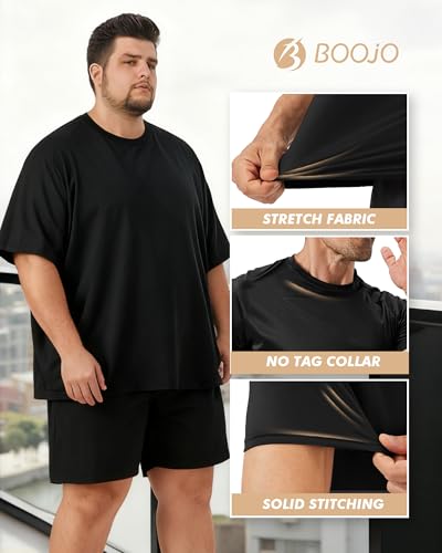 Image of BOOJO Workout Mens Shirts - Casual Black Quick Dry Moisture Wicking T-Shirts Crew Neck Short Sleeve for Gym Athletic Running