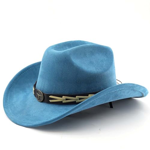 Image of Western Cowboy Hat for Women Men with Band Wide Brim Suede Cowboy Cowgirl Hat Western Style Hat