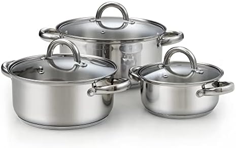 Cook N Home Sauce Pot Stainless Steel Stockpot with Glass Lid, Basic Saucier Casserole Pan Set, 6-Piece