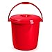 Cubo Basura Eco Redondo con Tapa y Asa 15 Litro 34 x 34 x 33 cm , Disponible Rojo Azul Verde elegir color que te más gusta (Rojo 15 litro)