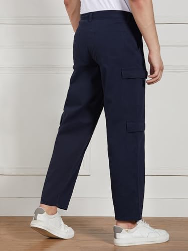 Image of Dennis Lingo Men Cotton Lycra Solid Stretchable Cargo Trousers