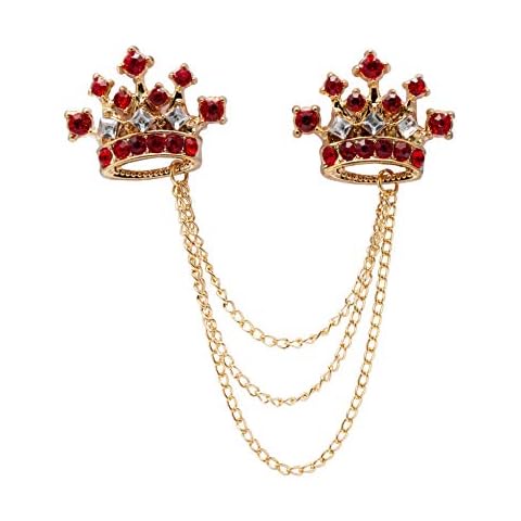 Knighthood Red Stone with Golden Crown Crystal Chain Brooch for Men Cover