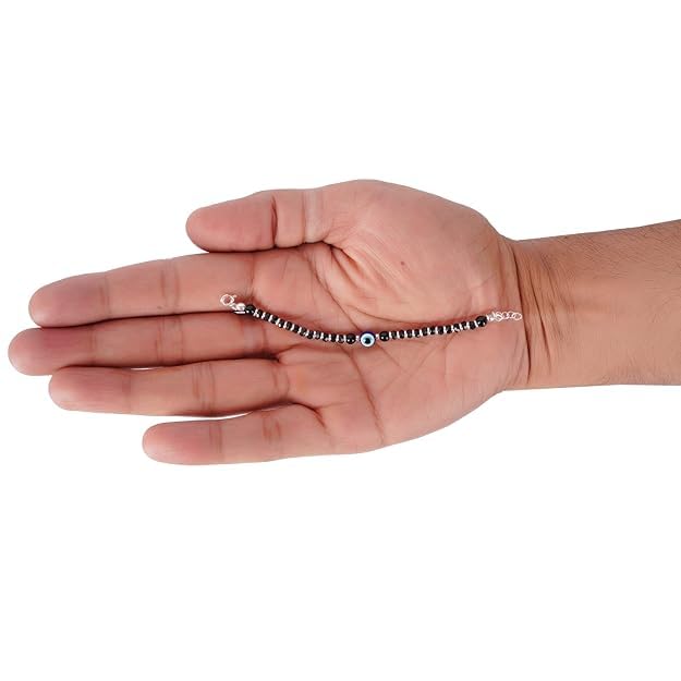 Exclusive 925 Pure Silver Evil Eye Baby Nazariya Bracelets with Black Crystal & Silver Beads for New Born Baby Boys and Girls (4 inch + 1 inch Adjustable)