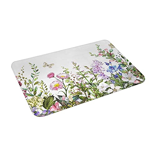 バスマット 足ふきマット お風呂マット 浴室マット 水彩画 花 野菊 花畑 蝶 キュート 柔らかい 大判 洗面所 マット 速乾 おしゃれ 赤ちゃん ペット 脱衣所マット 人気 玄関マット 40x60 cm