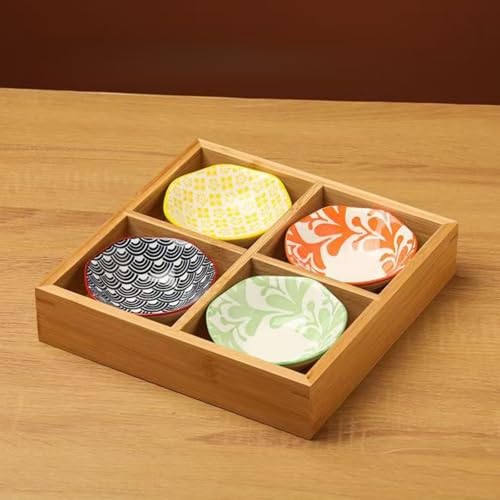 Borine 小皿セット 和皿 トレイ ディナー食器セット 仕切りトレー 盛り鉢 和風 天然木 竹製 2/3/4/6/9宮格 陶磁器製 和食器 小鉢 調味料 デザート タレ 寿司 豆皿 醤油皿 前菜皿 鍋料理 贈り物 家庭用 料理店 業務用 来客用 食洗機