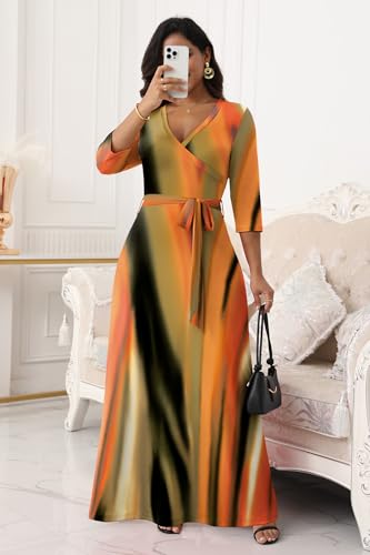 Image of FANDEE Plus Size Maxi Dress for Women Casual Summer Sundress V-Neck 3 /4 Sleeve