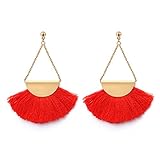 Fan Shape Tassels Dangle Stud Earrings For Women's Girls Bohemia Ethnic Eardrop Jewellery by SUNSCSC (W683A)