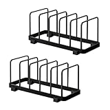 TIE-DailyNec 2 Pack Metal Dish Plate Storage Rack Kitchen Storage Cabinet Organizer Pot Lid Holder Multifunctional Dying Display Rack for Pad Pans Pots, Bakeware, Trays, Cutting Boards (Black)