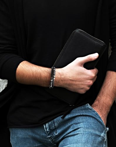 Mens Cuff Viking Bracelet - Celtic Knot and Compass 316L Stainless Steel Leather Bracelets for Men - Double Row Punk Jewelry3