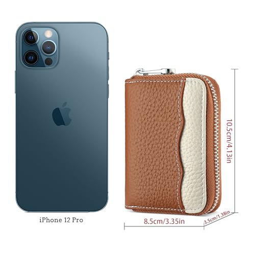Image of Linno RFID 20 Slots Credit Card Holder Genuine Leather Small Wallet for Women or Men with Zipper, New Brown, 4.1 x 3.3 x 1.19 inches, Fashion Accordion Card Case