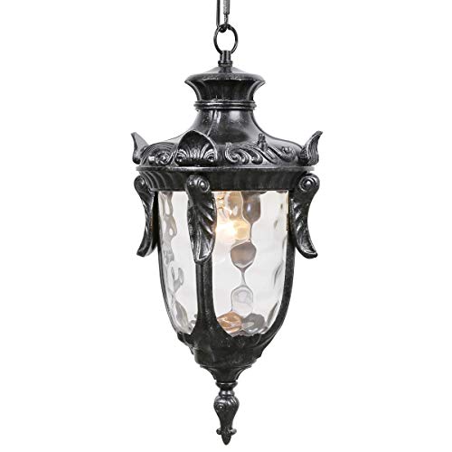 Goalplus Hanging Porch Light Outdoor Pendant Light Fixture Vintage Exterior Hanging Lantern with Clear Hammered Glass, Dark Stone Finish, 16 1/2" High, IP44 Waterproof, LMSP2003-M