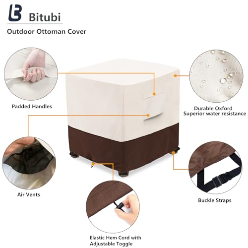 Image of Bitubi Waterproof Patio Ottoman Cover, Heavy Duty Square Outdoor Side Table Furniture Covers Size 22L x 22W x 18H inch (Brown)