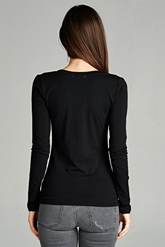 Emmalise Long Sleeve V Neck T Shirt Women-Junior sizes,3pk-black,black,black,Large