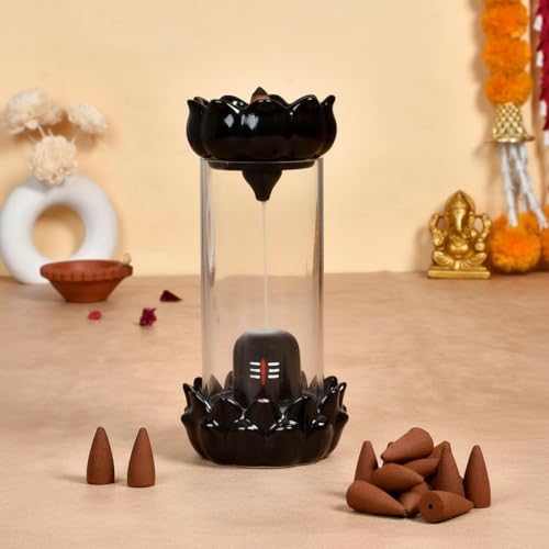 Image of Ceramic Big Size Shivling Shiv Backflow Smoke Fountain Incense Holder for Home Decor Gifts with Fragrances Cones (50 Cones) by Craftam