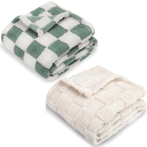 Image of HOMRITAR 2 Pack Checkered Baby Blanket for Boys and 3D Gingham Fleece Baby Blanket for Girls Boys Chessboard Grid Warmer Bed Blanket for Toddlers 30 x 40 Inches