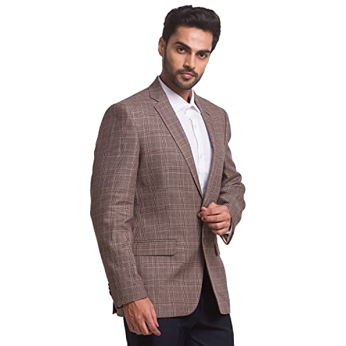 Image of Colorplus Men's Contemporary Fit Terry Rayon Blend Notch Collar Herringbone Pattern Full Sleeve Navy Casual Blazer