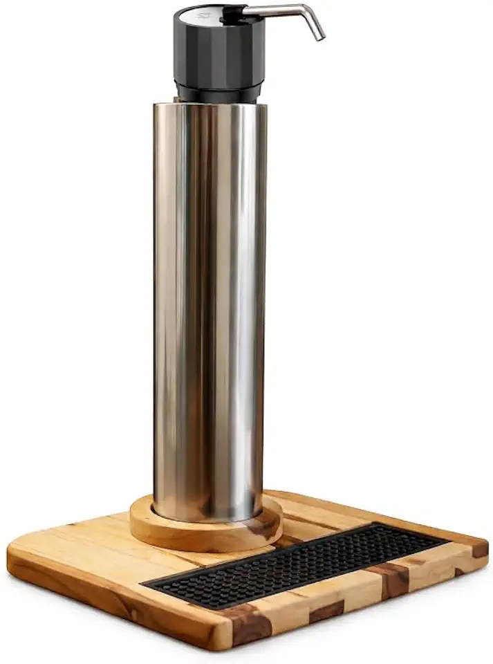 Chopeira Cervejeira em Aço Inox 3 Litros com Base de Madeira, Bomba Extratora e Bastão de Gelo para Áreas Gourmet e Churrasqueiras