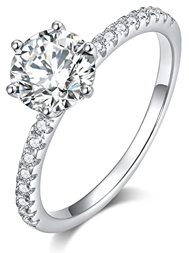 SecreTalk 1CT Moissanite Engagement Rings for Women - 6 Prong Moissanite Promise Ring 925 Sterling Silver D Color VVS with Certificate of Authenticity
