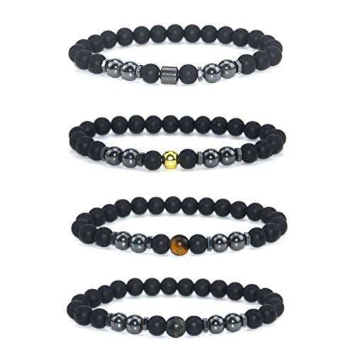 Zhengbenchang Weight Loss Magnet Anklet, Anti-Swelling Black Obsidian Anklet, Hematite Bracelet Set, Magnetic Therapy Anklet Bracelet, Magnet Anklet for Pain Women Men, Good for Health (4Pcs)