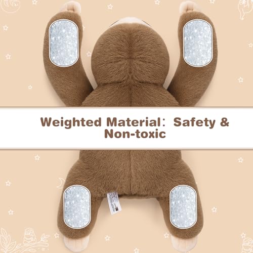 Joyreal Gewichteter Sloth für Erwachsene, 1.5kg Weighted Stuffed Animal, Angst & Stress Relief, Gewichtskuscheltier mit Verstecktem Fach, für Schlaf & Entspannung Geschenk Kinder