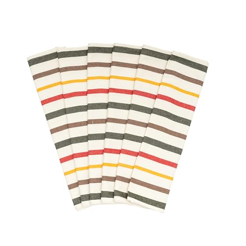 Image of Fall Colors Striped Kitchen Towels - 6 Pack, 100% Cotton, 30 inchx20 inch, Large Size Kitchen Towels with Hanging Loop - Lint-Free, Washable and Durable Harvest Theme Tea Towels (6 Pack)