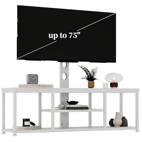 Image of LIVEHOM TV Stand with Mount for 75 Inch TV, Media Console for Living Room | Height Adjustable Mount, Open Metal & Wood Frame; Multi-Tier Open Shelving for Soundbars, Devices, and Decor.