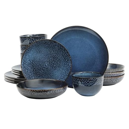 Gibson Elite Matisse 16 Piece Double Bowl Dinnerware Set, Cobalt Blue