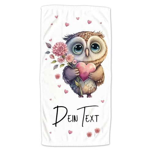 GRAZDesign Valentinstag Handtuch Badetuch mit Namen personalisiert Eule Duschtuch als Geschenk für Verliebte Paare - kuschelig weich - 100x50cm